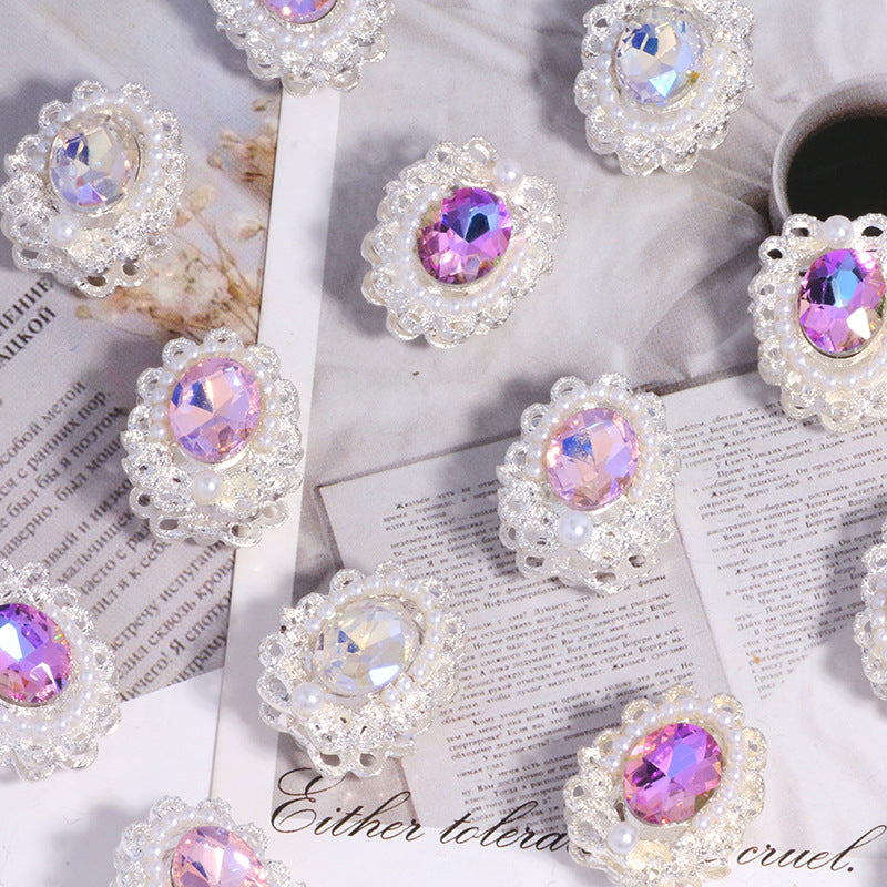 Wholesale 6pcs/pack Double-sided alloy rhinestone gem straight hole loose beads beaded DIY accessories